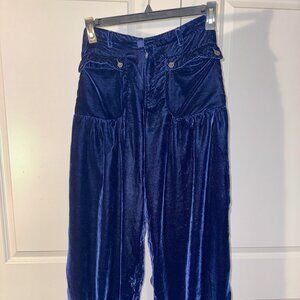 WE THE FREE Lotus Velvet Pants Boho Cinch Hem Oceana Blue